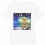 Lightning Cat Electric Power Thunder Cotton T-Shirt in White