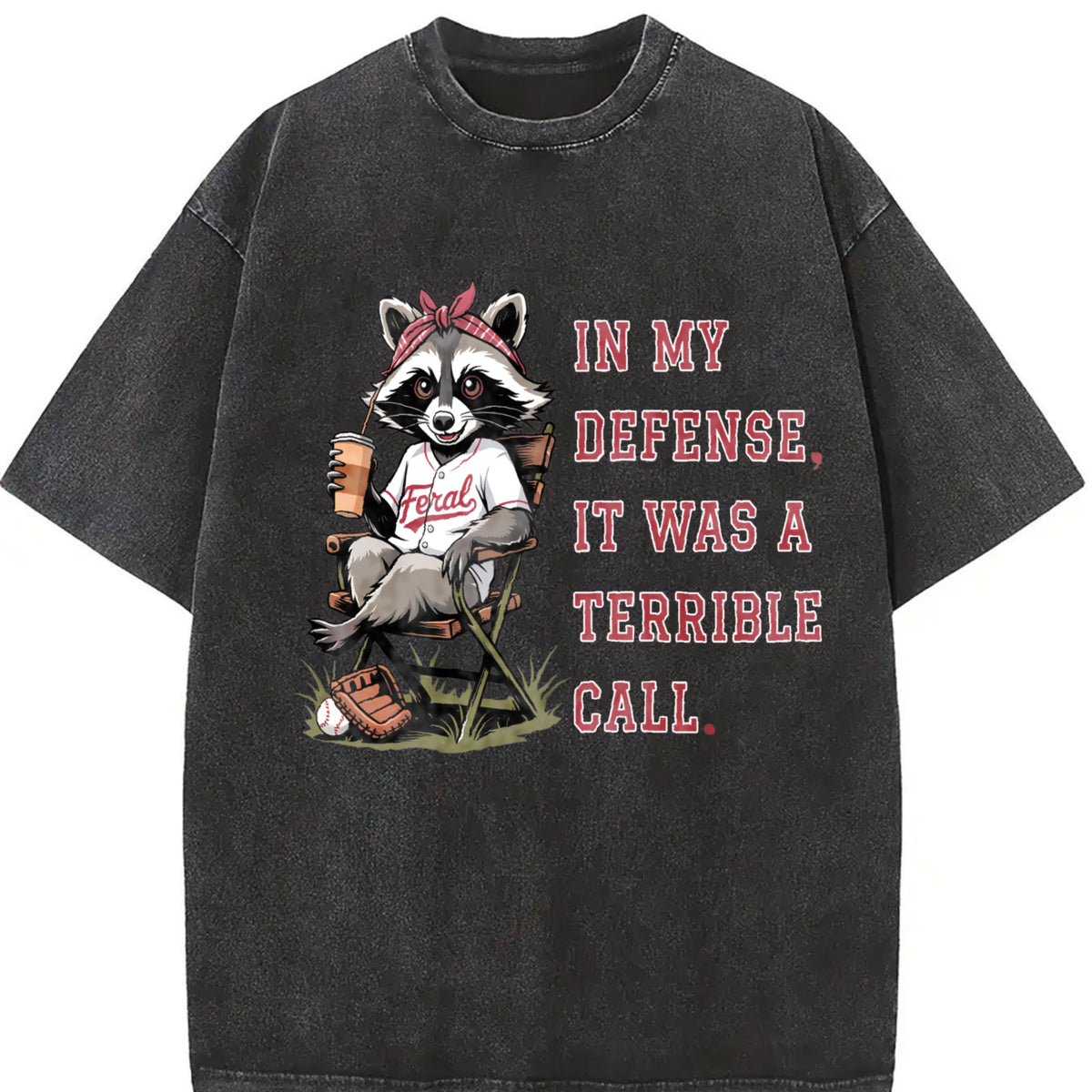 Feral Baseball Mom Vintage Washed T-Shirt in Black