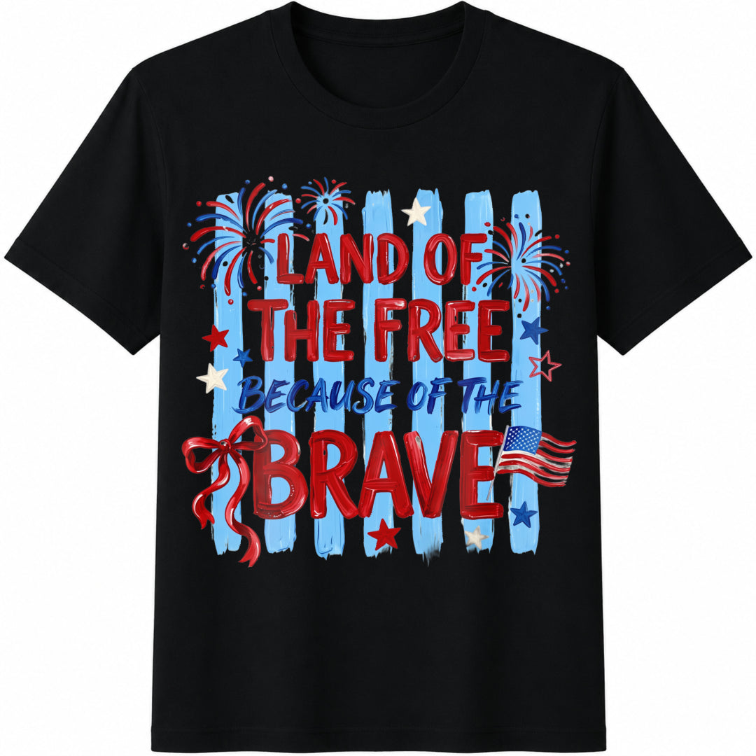 Land of the Free Because of the Brave Cotton T-Shirt in Black