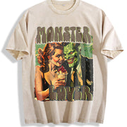 Retro Monster Lover 90s Vintage Washed T-Shirt in Beige