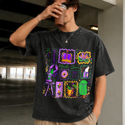 Mardi Gras Doodle Icons Vintage Washed T-Shirt in Black