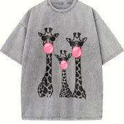 Cool Giraffe Trio Bubblegum vintage washed oversized T-shirt in Gray
