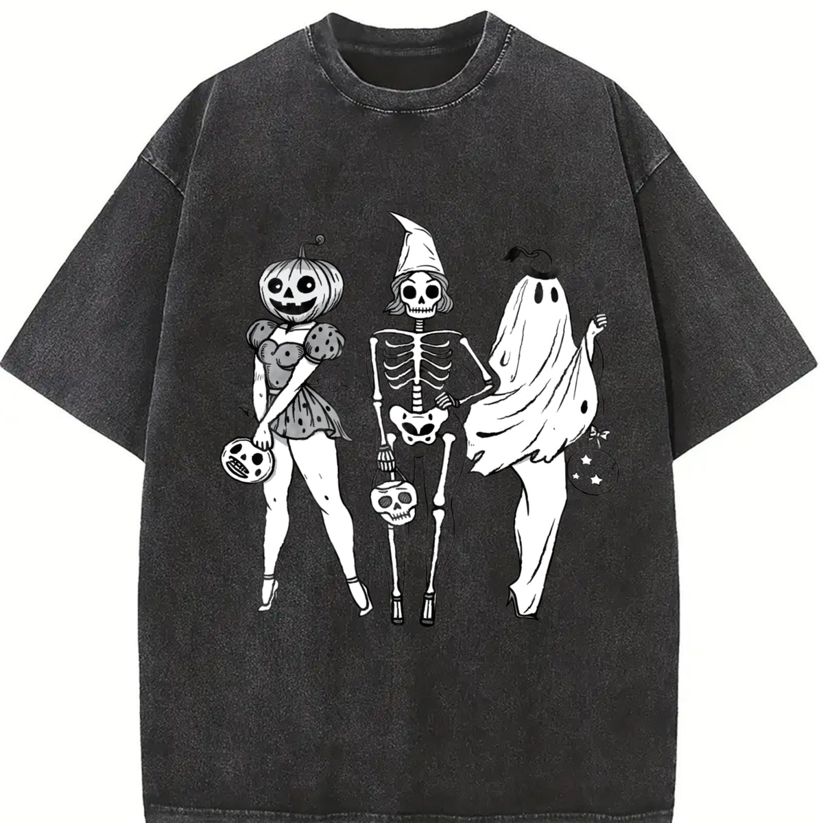 Halloween Spooky Girl Squad Vintage Washed T-Shirt in Black
