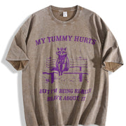 My Tummy Hurts Raccoon Vintage Washed T-Shirt in Brown