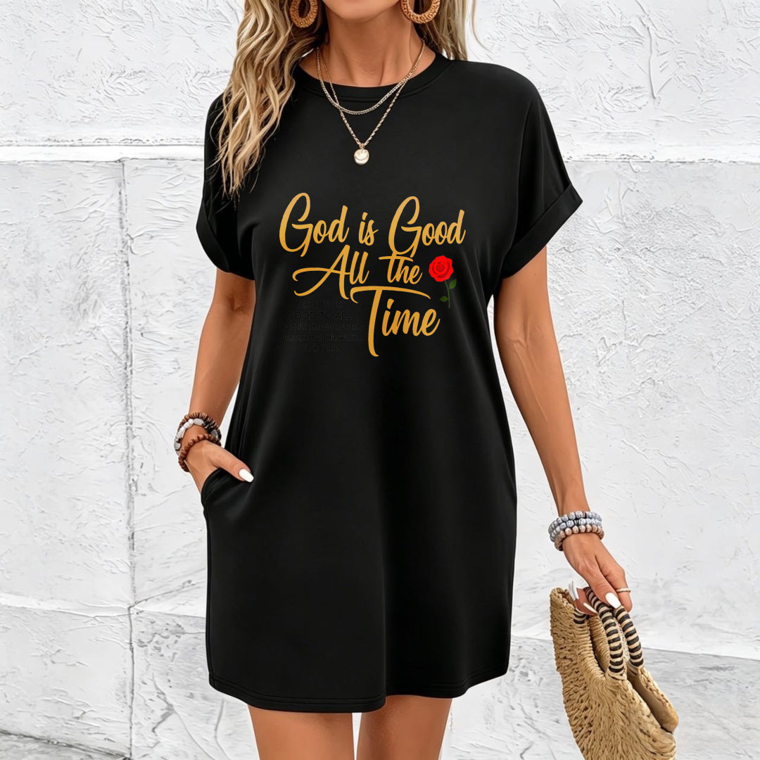 Christian Nightgown- God Is Good Always Scripture Cotton T-Shirt in Black