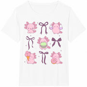 Cute Axolotl Bow Kids Axolotl Mom Mini Axolotl Lover Cute Cotton T-Shirt in White