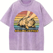 Cat Rolling Fatties High-quality Soft vintage washed oversized T-shirt in Purple