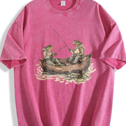 Two Frogs Fishing 90s Vintage Washed T-Shirt in Red
