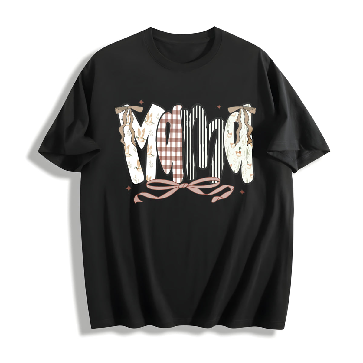 Mama Duck Mom Cotton T-Shirt in Black