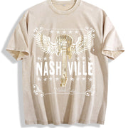 Nashville Music City Winged Guitar vintage washed oversized T-shirt in Beige