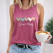 Heart with Choose Happy Text Crew-neck Sleeveless Vest Women's Color Cotton Tank Top in Red
