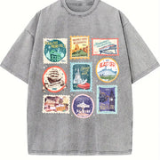 Theme Park Stamps Wildest Ride Happy Ever After Land Retro Vintage Washed T-Shirt in Gray