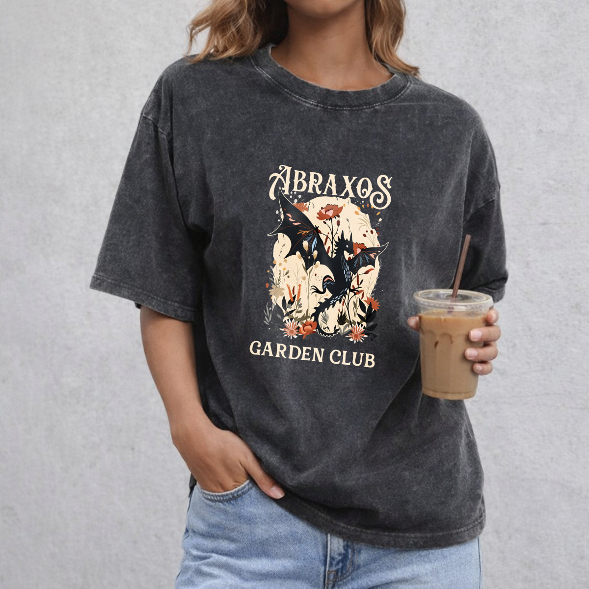 Abraxos Flower Garden Club vintage washed oversized T-shirt in Black