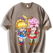 Strawberry Shortcake Friend 80s Cartoon Characters vintage washed oversized T-shirt in Brown