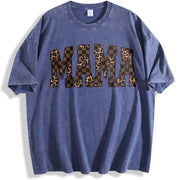 Leopard Mama Mothers Day Mom Retro Mama For Mom Mama vintage washed oversized T-shirt in Blue