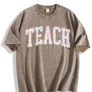 Checkered Teach Back to School Vintage Washed T-Shirt in Brown