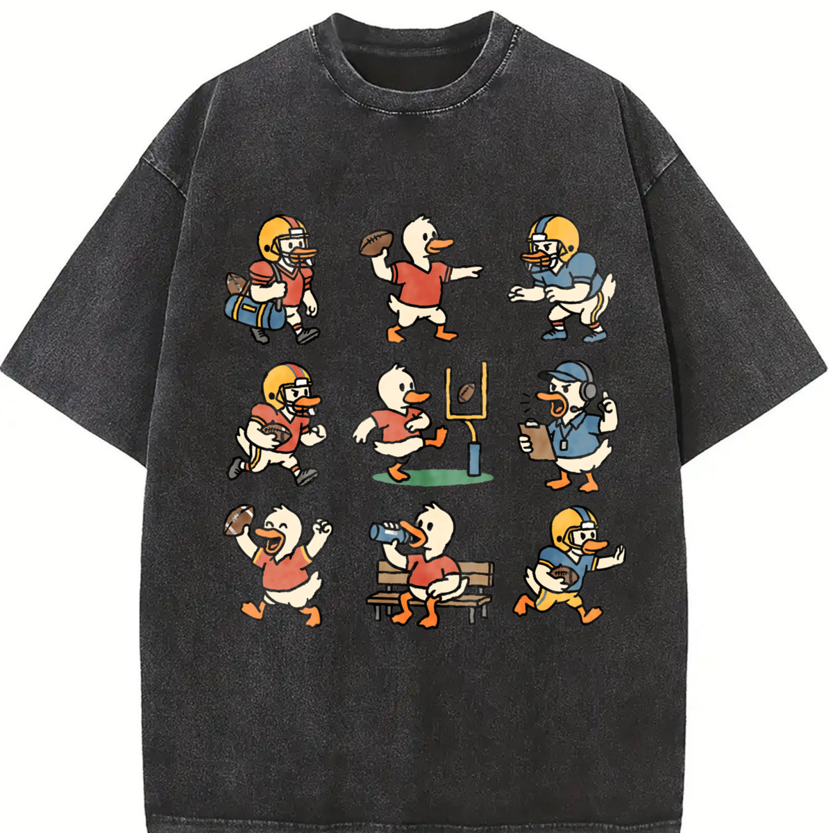 Silly Goose Football Vintage Washed T-Shirt in Black