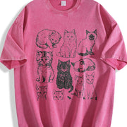 Cats 90s Tattoo Retro ® Y2k Kitten Vintage Washed T-Shirt in Red