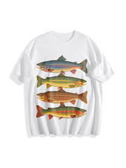 Trout Fish Retro Fish Cotton T-Shirt in White