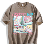 Keep It 100 the Land the Seas the Skies WDW Vintage Washed T-Shirt in Brown