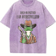 Hold on Partner I'm Overstimulated Vintage Washed T-Shirt in Purple