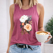 Floral Rose Crew-neck Sleeveless Vest Outdoor Women's Color Cotton Tank Top in Red