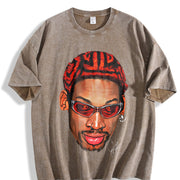 Dennis Zig Zag Red Hair Hollywood 90's Basketball vintage washed oversized T-shirt in Brown