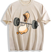 Lifting Duck Gym Vintage Washed T-Shirt in Beige