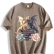 Winter Twin Dragon Vintage Washed T-Shirt in Brown