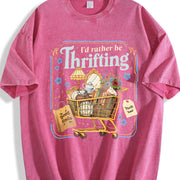 I'd Rather Be Thrifting Cute Thrift Cart Quote vintage washed oversized T-shirt in Red