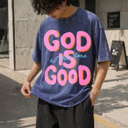 GOD IS GOOD All the Time Vintage Washed T-Shirt in Blue