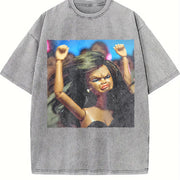 Glam Doll Raising Both Fists Vintage Washed T-Shirt in Gray