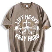 Lift Heavy Pray Hard Vintage Washed T-Shirt in Brown