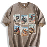Rodeo Cowboy Western Horse Bucking Horses vintage washed oversized T-shirt in Brown