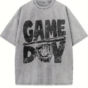 Baseball Gameday Game Day Vintage Washed T-Shirt in Gray