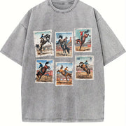 Rodeo Bucking Horse Western Cowboy Rodeo Stamp vintage washed oversized T-shirt in Gray
