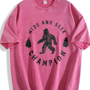 Hide and Seek Champion Bigfoot Humor Classic Camping Vintage Washed T-Shirt in Red