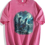 Two Dragon Retro Dragon Fantasy Moon Vintage Washed T-Shirt in Red