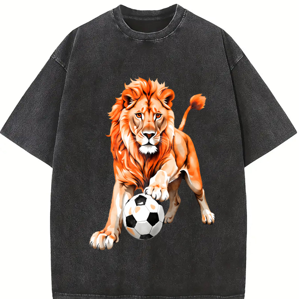 Lion Soccer Vintage Washed T-Shirt in Black