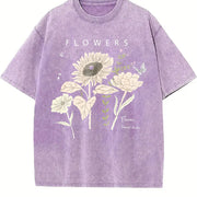 Retro and Old Short-sleeved Vintage Washed T-Shirt in Purple