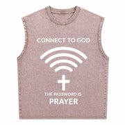 Connect to God the Password Ls Prayert- Heavy Vintage Washed Tank Top in Brown