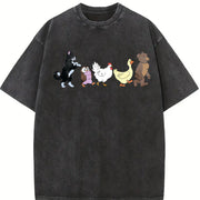 Little Bear Animal Friends Parade vintage washed oversized T-shirt in Black