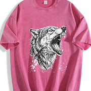 Wolf 90s Retro ® Grunge Howling Wolf Y2k Vintage Washed T-Shirt in Red