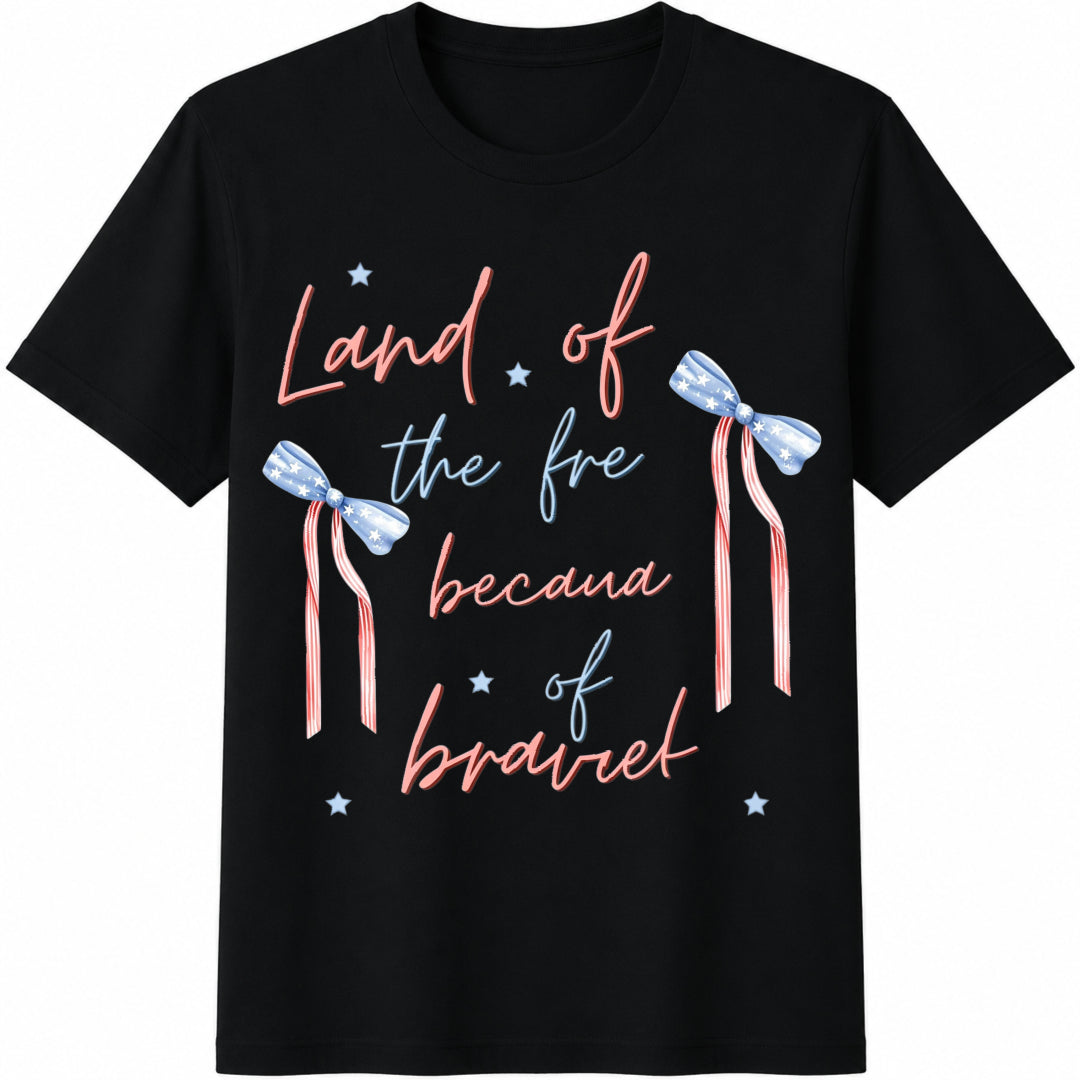 Land of the Free Because of the Brave Cotton T-Shirt in Black