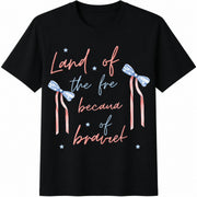 Land of the Free Because of the Brave Cotton T-Shirt in Black