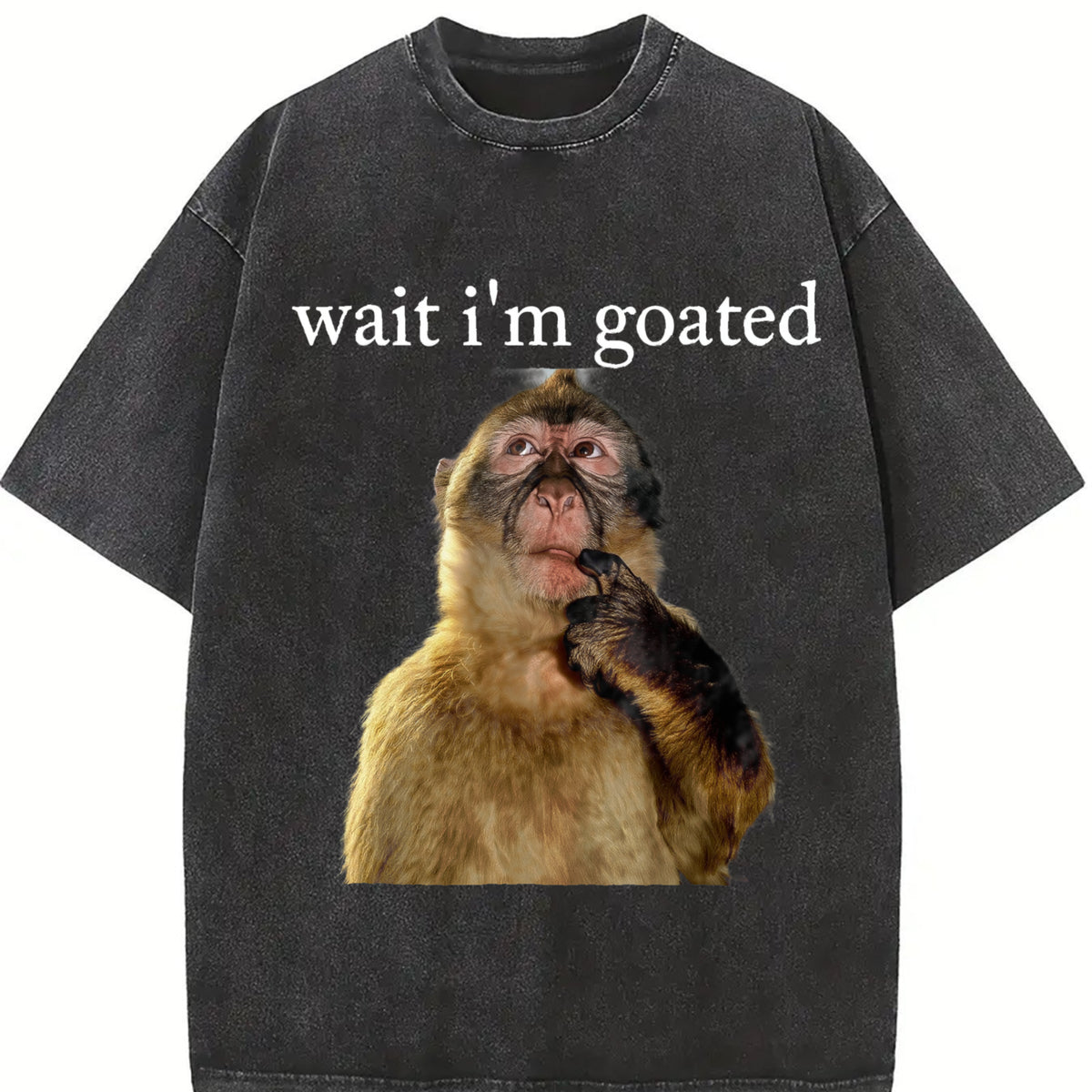 Wait I'm Goated Thinking Monkey Meme Brainrot Vintage Washed T-Shirt in Black