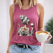 Woman with Wine Women's Color Cotton Tank Top in Red