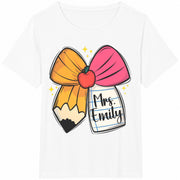 Custom Teacher Coquette Bow Cotton T-Shirt in White