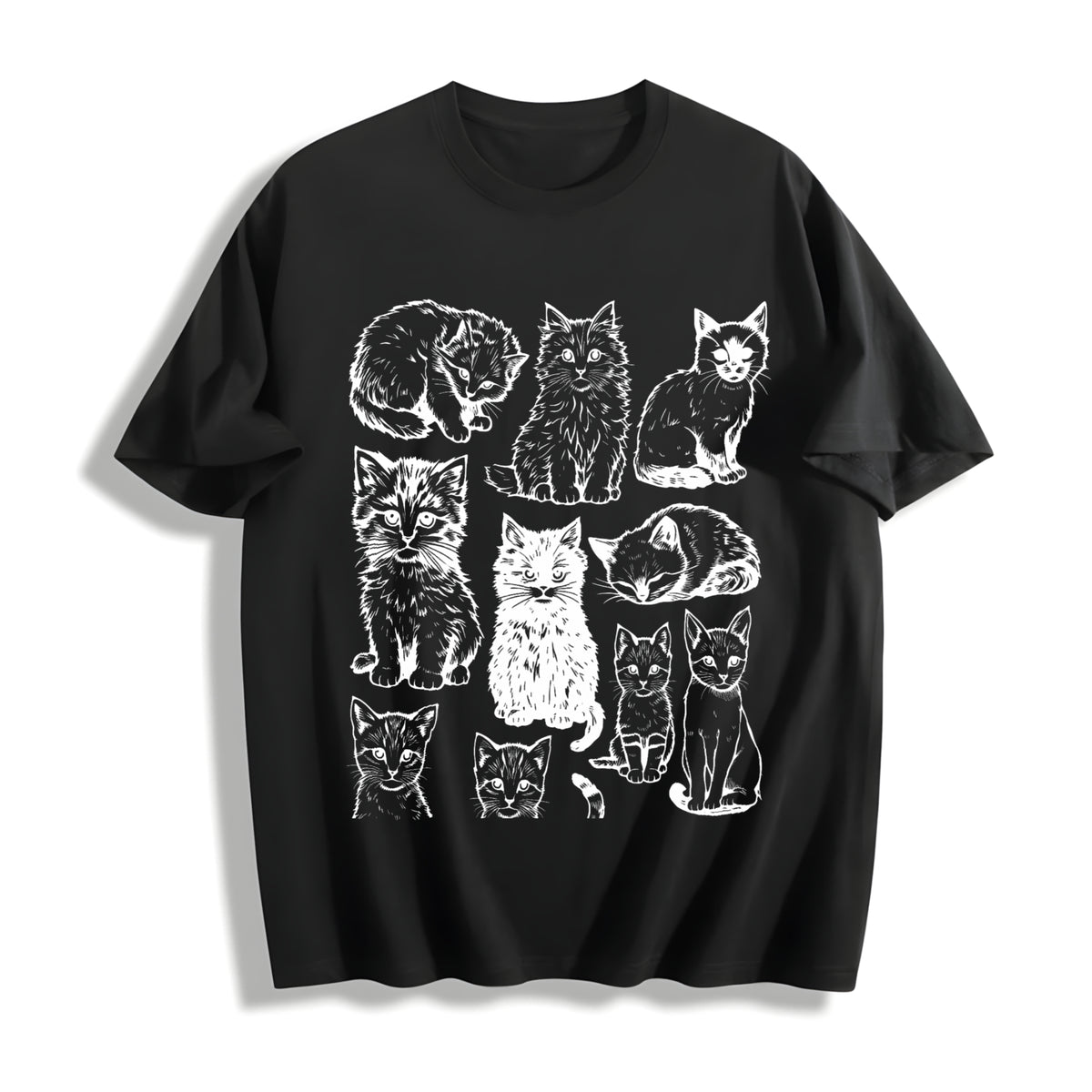 Cats 90s Tattoo Retro Y2k Kitten Cotton T-Shirt in Black