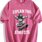 Jesus Skate Explain This Atheists Meme 90s Vintage Washed T-Shirt in Red